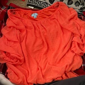 CeCe Bright Orange Textured Blouse